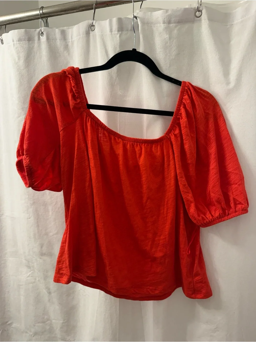 NWT Red Puff-Sleeve Square Neck Top